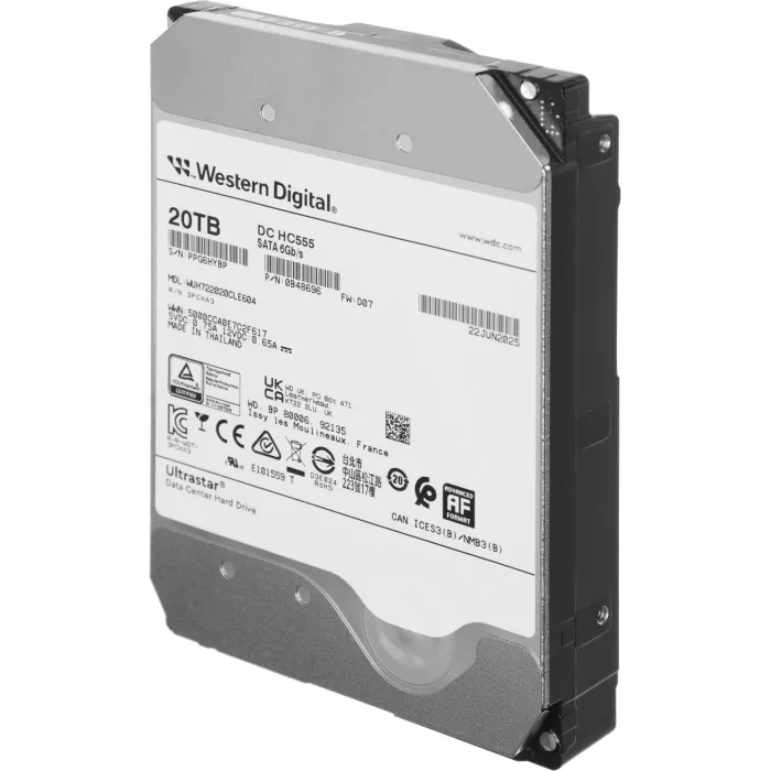 Жесткий диск WD SATA-III 20TB 0B48696 WUH722020CLE604 Ultrastar DC HC555 512E (7200rpm) 512Mb 3.5"