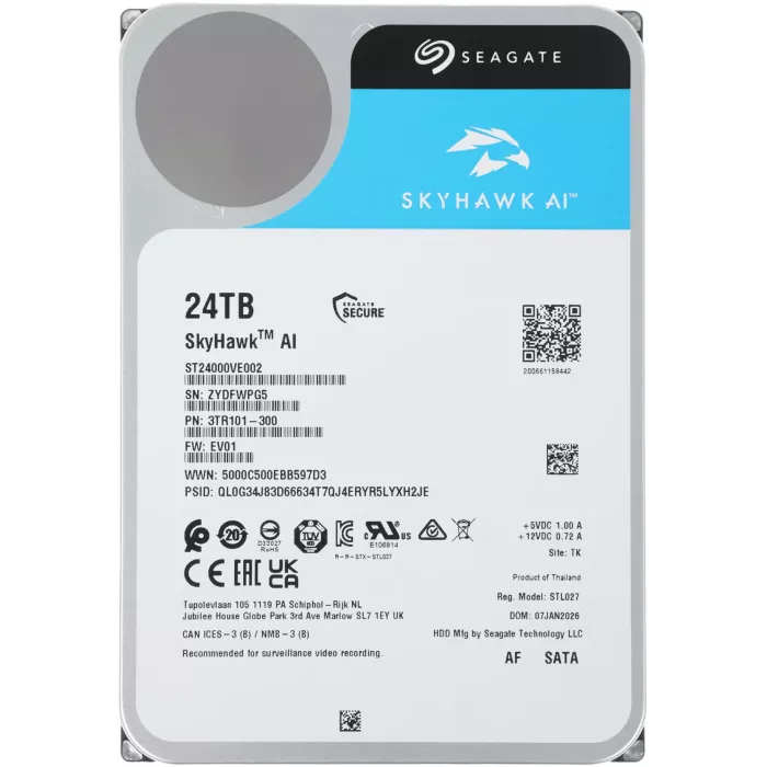 Жесткий диск Seagate SATA-III 24TB ST24000VE002 SkyHawkAI 512E (7200rpm) 512Mb 3.5"
