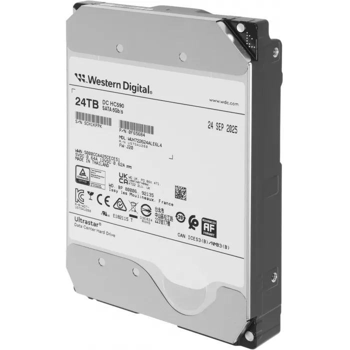 Жесткий диск WD SATA-III 24TB 0F65684 WUH722624ALE6L4 Ultrastar DC HC590 4KN (7200rpm) 512Mb 3.5"
