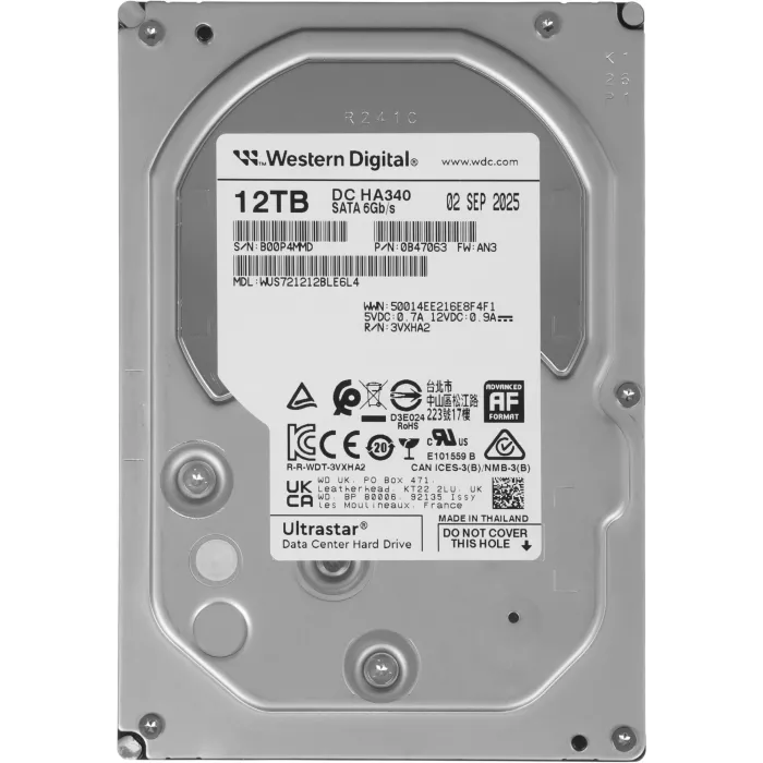 Жесткий диск WD SATA-III 12TB 0B47063 WUS721212BLE6L4 Ultrastar DC HC340 512E (7200rpm) 512Mb 3.5"