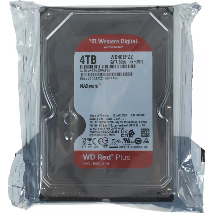 Жесткий диск WD SATA-III 4TB WD40EFZZ NAS Red Plus (5400rpm) 128Mb 3.5"