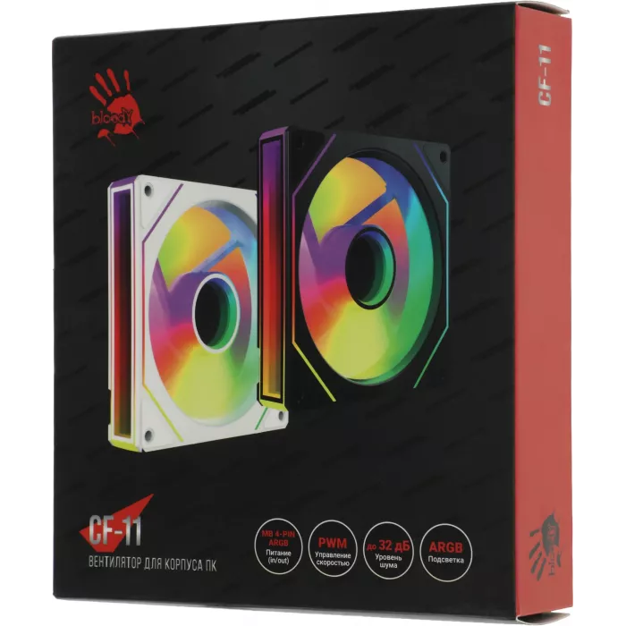 Вентилятор для корпуса Bloody CF-11 LCD ARGB 120х120x25 черный 4-pin 32дБ (упак.:1шт) (CF-11-ARGB120-BK) Ret