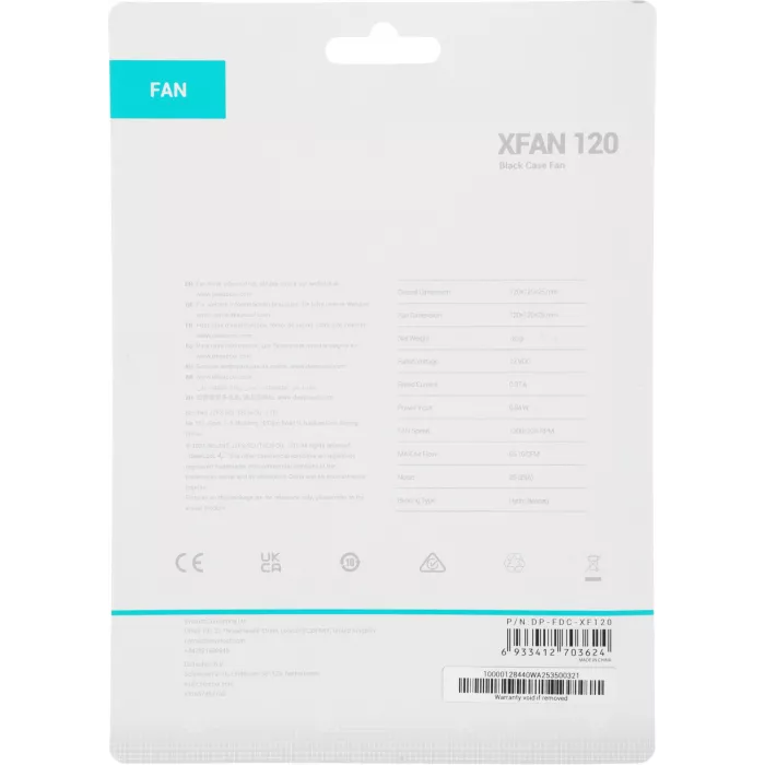 Вентилятор для корпуса Deepcool XFan 120 120х120x25 черный 3-pin 4-pin (Molex) 24дБ (DP-FDC-XF120) Ret
