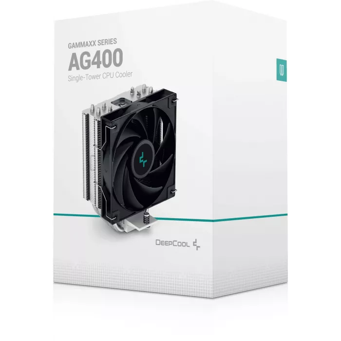Устройство охлаждения(кулер) Deepcool AG400 Soc-AM5/AM4/1200/1700/1851 серебристый/черный 4-pin 18-31.6dB Al+Cu 220W 614gr Ret (R-AG400-BKNNMN-G-1)