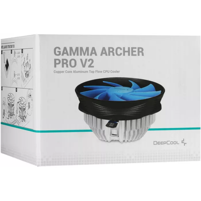 Устройство охлаждения(кулер) Deepcool Gamma Archer Pro V2 Soc-AM5/AM4/1200/1700/1851 черный/синий 4-pin 17.8-21dB Al+Cu 110W 315gr Ret (G-U-ARCHER-ARNNNN-G-2)