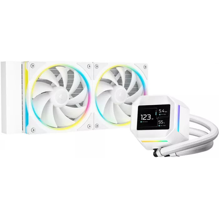 Система водяного охлаждения Deepcool LM240 ARGB Soc-AM5/AM4/1200/1700/1851 белый 4-pin 19-36dB Al LCD 220W 1404gr Ret (R-LM240-WHDMMC-1)