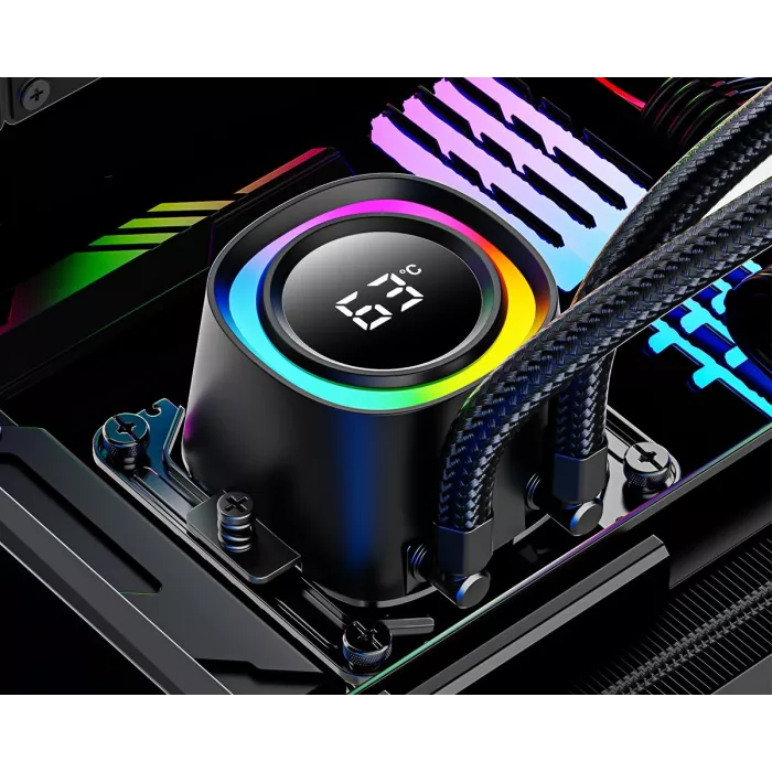 Система водяного охлаждения ID-Cooling FX240 TD ARGB Soc-AM5/AM4/1200/1700/1851 черный 4-pin 27.2dB Al LCD 300W Ret