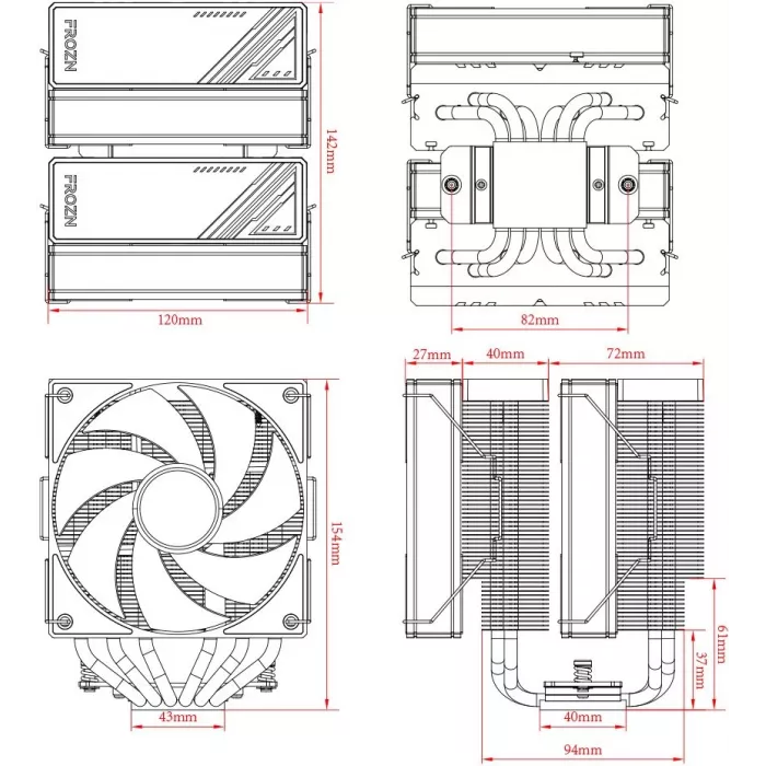 Устройство охлаждения(кулер) ID-Cooling Frozn A620 ARGB Soc-AM5/AM4/1200/1700/1851 черный 4-pin 29.9dB Al+Cu 270W 1200gr Ret (FROZN A620 ARGB)