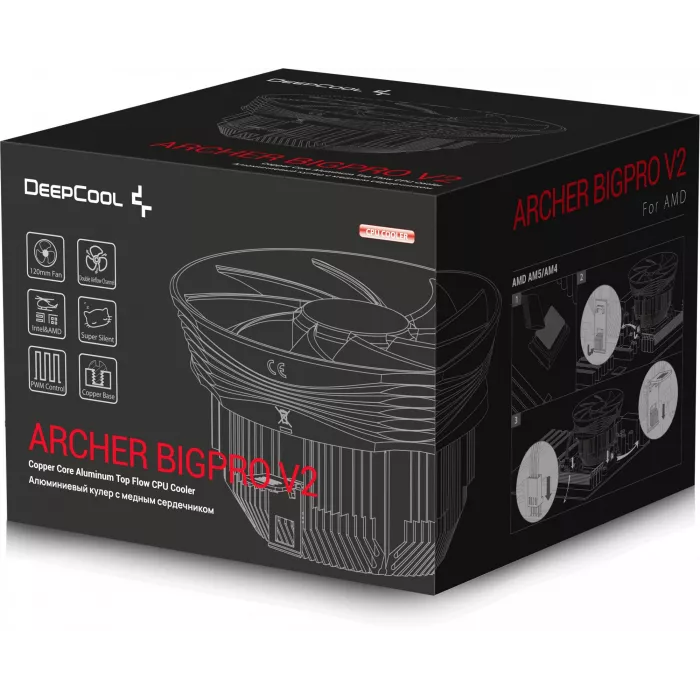 Устройство охлаждения(кулер) Deepcool Archer Bigpro V2 Soc-AM5/AM4/1200/1700/1851 черный/синий 4-pin 24.5-29.7dB Al+Cu 125W 380gr Ret (G-U-ARCHER-ARNNNN-G-3)