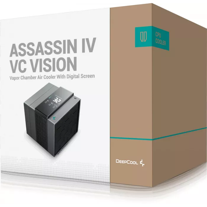 Устройство охлаждения(кулер) Deepcool Assassin IV VC Vision Soc-AM5/AM4/1200/2066/1700/1851 черный 4-pin 22.6-29.3dB Al+Cu LCD 300W 1780gr Ret (R-ASN4-BKNVMD-G)