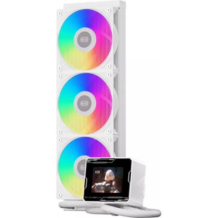 Система водяного охлаждения PcCooler GT360M Display ARGB Soc-AM5/AM4/1200/1700/1851 белый 4-pin 15-33.7dB Al LCD 310W Ret (GT360M-WHAWXX-GL)