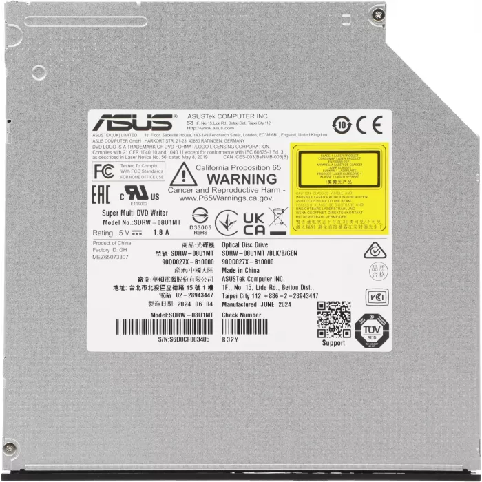 Привод DVD-RW Asus SDRW-08U1MT/BLK/B/GEN черный SATA slim ultra slim внутренний oem