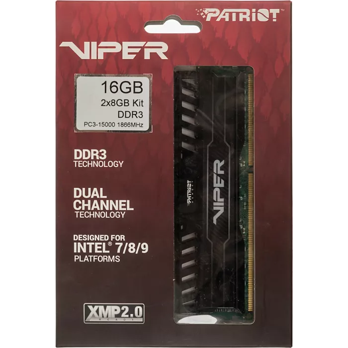 Память DDR3 2x8GB 1866MHz Patriot PV316G186C0K Viper 3 RTL Gaming PC3-14900 CL10 DIMM UDIMM 240-pin 1.5В dual rank с радиатором Ret