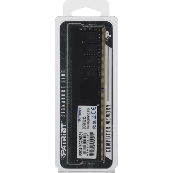 Память DDR4 16GB 2666MHz Patriot PSD416G266681 Signature RTL PC4-21300 CL19 DIMM UDIMM 288-pin 1.2В single rank Ret