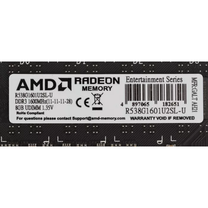 Память DDR3L 8GB 1600MHz AMD R538G1601U2SL-U RTL PC3-12800 CL11 DIMM UDIMM 240-pin 1.35В Ret