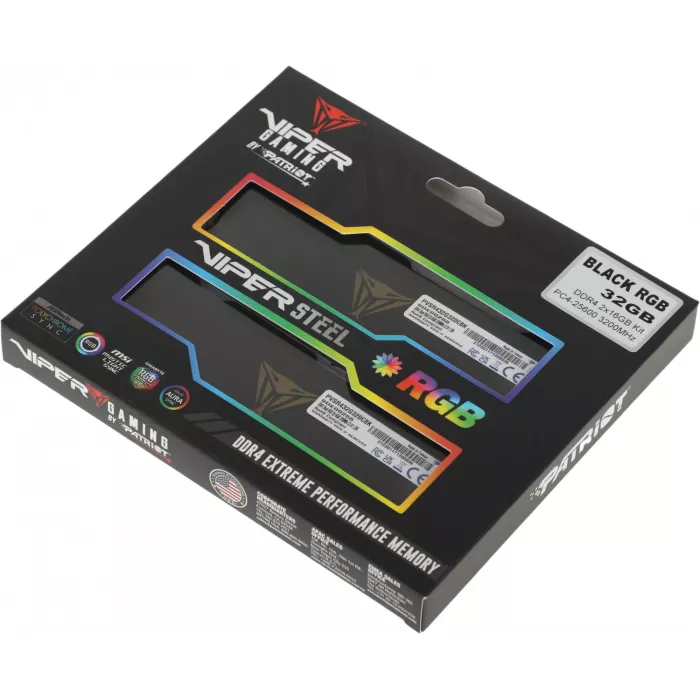 Память DDR4 2x16GB 3200MHz Patriot PVSR432G320C8K Viper Steel RGB RTL Gaming PC4-25600 CL18 DIMM UDIMM 288-pin 1.35В dual rank с радиатором Ret