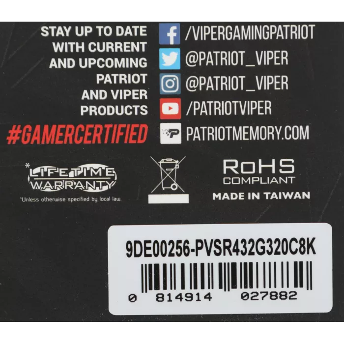 Память DDR4 2x16GB 3200MHz Patriot PVSR432G320C8K Viper Steel RGB RTL Gaming PC4-25600 CL18 DIMM UDIMM 288-pin 1.35В dual rank с радиатором Ret