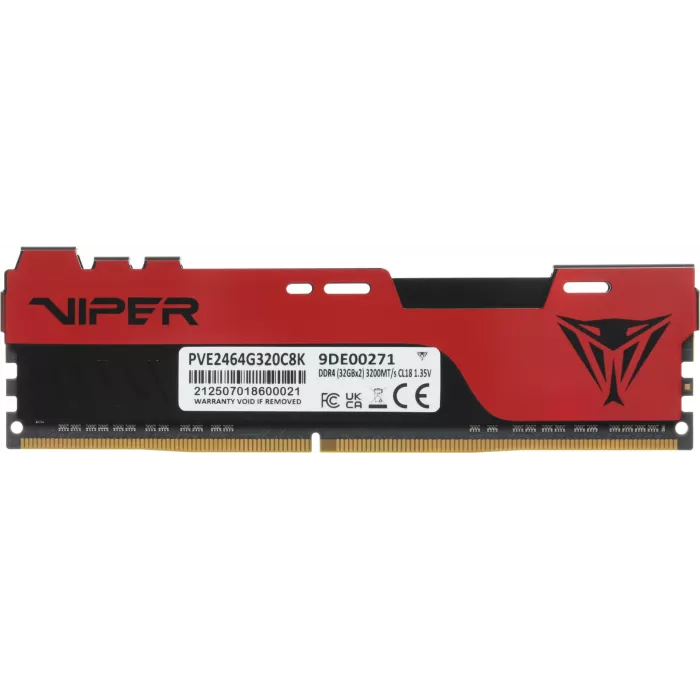 Память DDR4 2x32GB 3200MHz Patriot PVE2464G320C8K Viper Elite II RTL Gaming PC4-25600 CL18 DIMM UDIMM 288-pin 1.35В kit с радиатором Ret