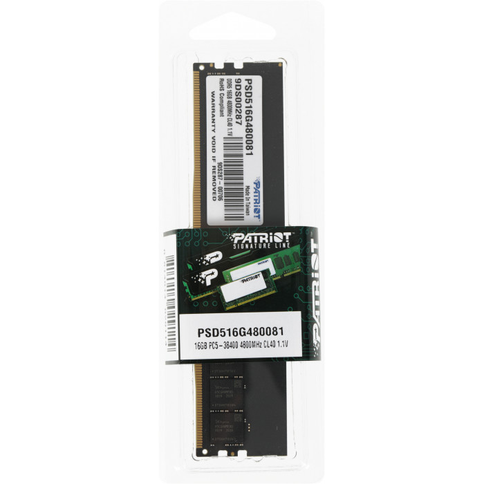 Память DDR5 16GB 4800MHz Patriot PSD516G480081 Signature RTL PC5-38400 CL40 DIMM UDIMM 288-pin 1.1В single rank Ret