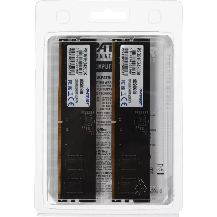 Память DDR5 2x8GB 4800MHz Patriot PSD516G4800K Signature RTL Gaming PC5-38400 CL40 DIMM UDIMM 288-pin 1.1В Ret