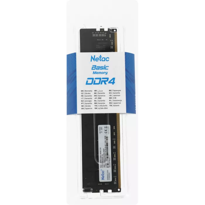 Память DDR4 16GB 3200MHz Netac NTBSD4P32SP-16 Basic RTL PC4-25600 CL16 DIMM UDIMM 288-pin 1.35В single rank Ret