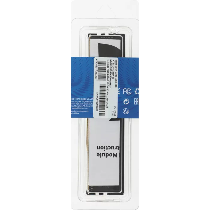 Память DDR4 16GB 3200MHz Netac NTBSD4P32SP-16 Basic RTL PC4-25600 CL16 DIMM UDIMM 288-pin 1.35В single rank Ret