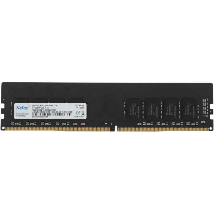 Память DDR4 16GB 3200MHz Netac NTBSD4P32SP-16 Basic RTL PC4-25600 CL16 DIMM UDIMM 288-pin 1.35В single rank Ret