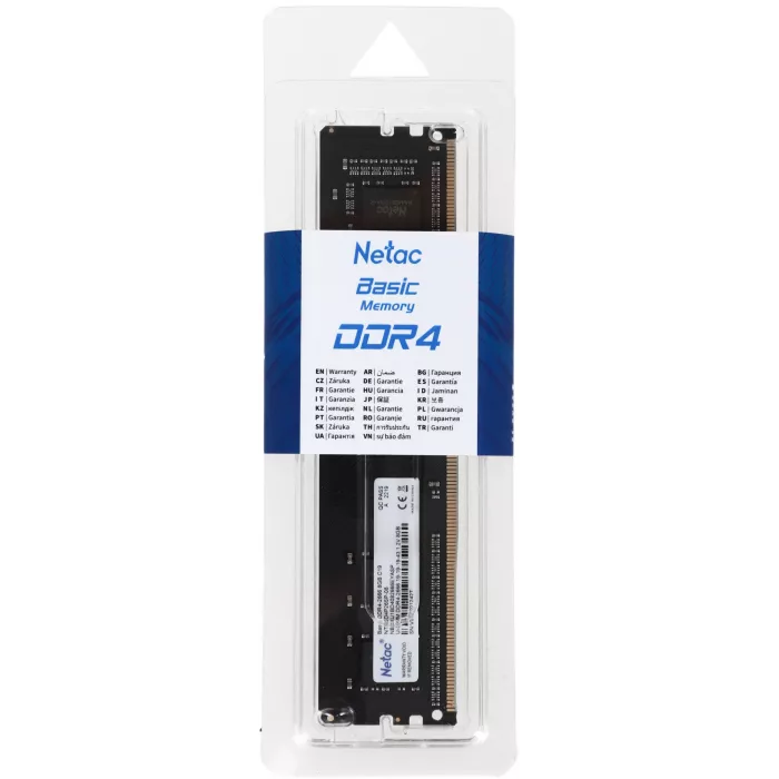 Память DDR4 8GB 2666MHz Netac NTBSD4P26SP-08 Basic RTL PC4-21300 CL19 DIMM UDIMM 288-pin 1.2В single rank Ret