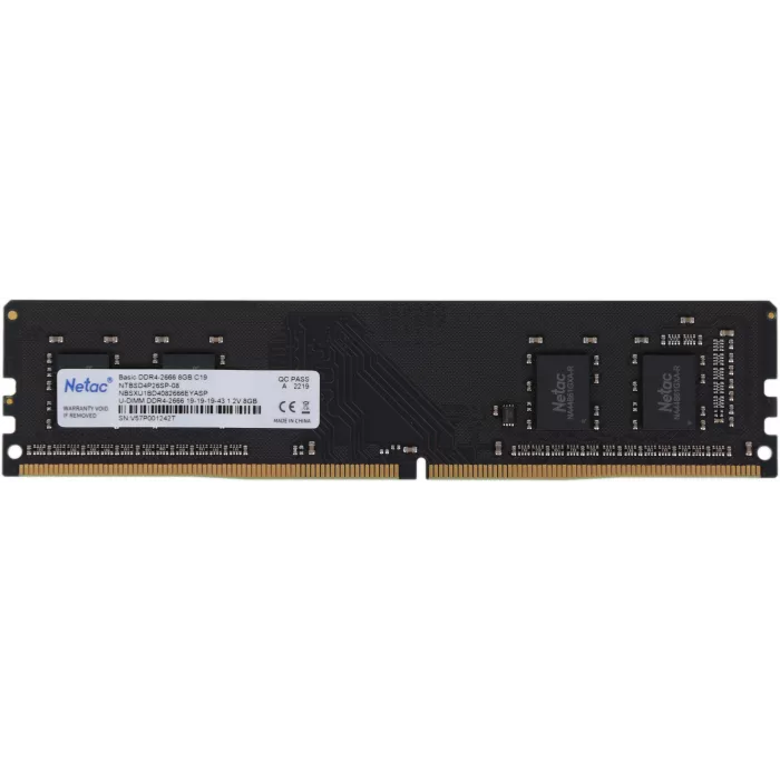 Память DDR4 8GB 2666MHz Netac NTBSD4P26SP-08 Basic RTL PC4-21300 CL19 DIMM UDIMM 288-pin 1.2В single rank Ret