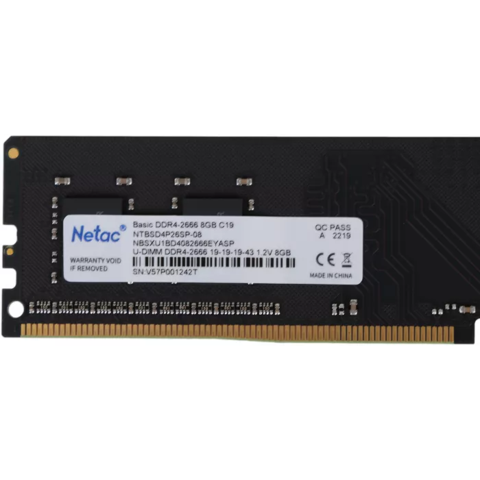 Память DDR4 8GB 2666MHz Netac NTBSD4P26SP-08 Basic RTL PC4-21300 CL19 DIMM UDIMM 288-pin 1.2В single rank Ret