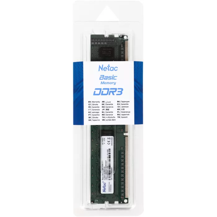 Память DDR3 4GB 1600MHz Netac NTBSD3P16SP-04 Basic RTL PC3-12800 CL11 DIMM UDIMM 240-pin 1.5В dual rank Ret