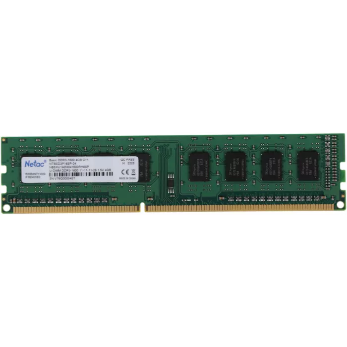 Память DDR3 4GB 1600MHz Netac NTBSD3P16SP-04 Basic RTL PC3-12800 CL11 DIMM UDIMM 240-pin 1.5В dual rank Ret