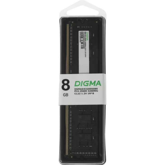 Память DDR4 8GB 3200MHz Digma DGMAD43200008S RTL PC4-25600 CL22 DIMM UDIMM 288-pin 1.2В single rank Ret