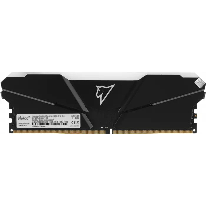 Память DDR4 16GB 3200MHz Netac NTSRD4P32SP-16E Shadow RGB RTL Gaming PC4-25600 CL16 DIMM UDIMM 288-pin 1.35В single rank с радиатором Ret