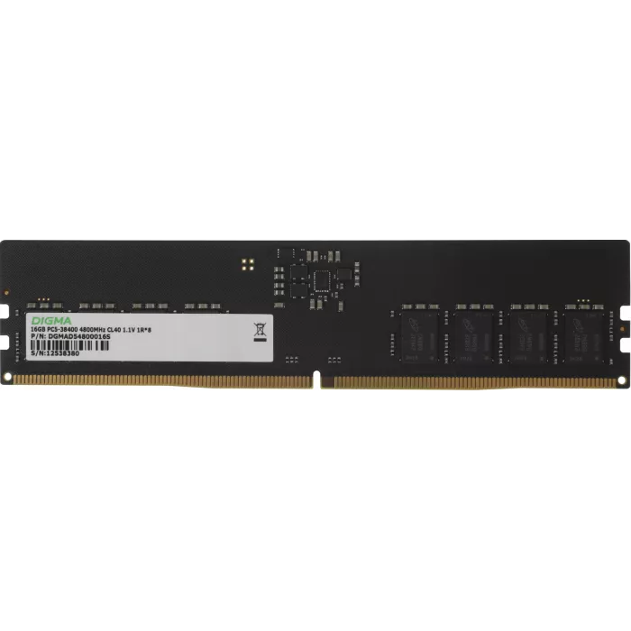 Память DDR5 16GB 4800MHz Digma DGMAD54800016S RTL PC5-38400 CL40 DIMM UDIMM 288-pin 1.1В single rank Ret