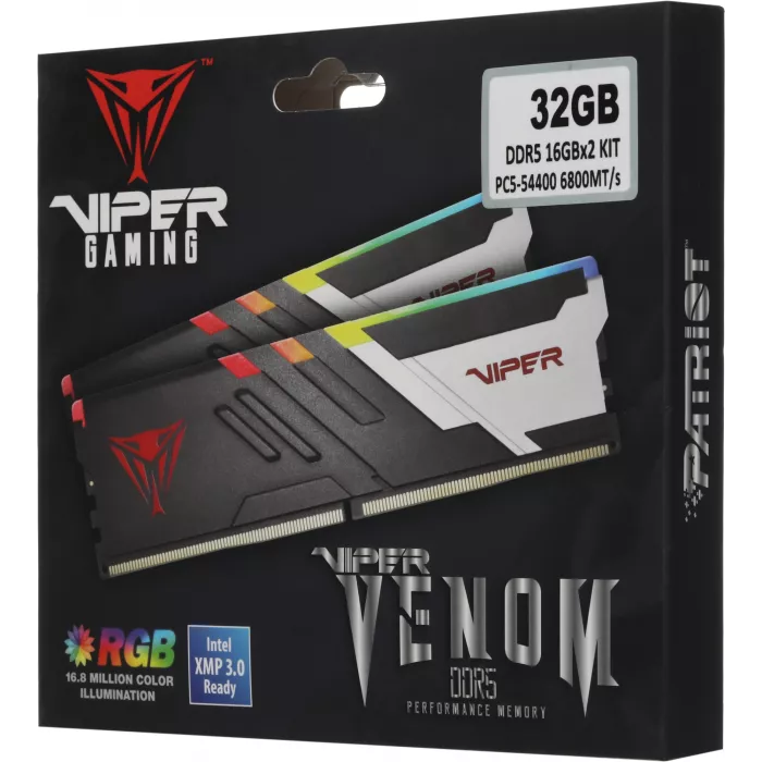 Память DDR5 2x16GB 6800MHz Patriot PVVR532G680C34K Viper Venom RGB RTL Gaming PC5-54400 CL34 DIMM UDIMM 288-pin 1.4В kit с радиатором Ret