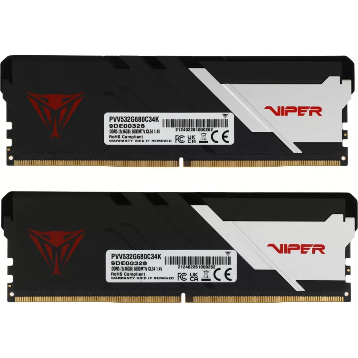 Память DDR5 2x16GB 6800MHz Patriot PVV532G680C34K Viper Venom RTL Gaming PC5-54400 CL34 DIMM UDIMM 288-pin 1.4В с радиатором Ret
