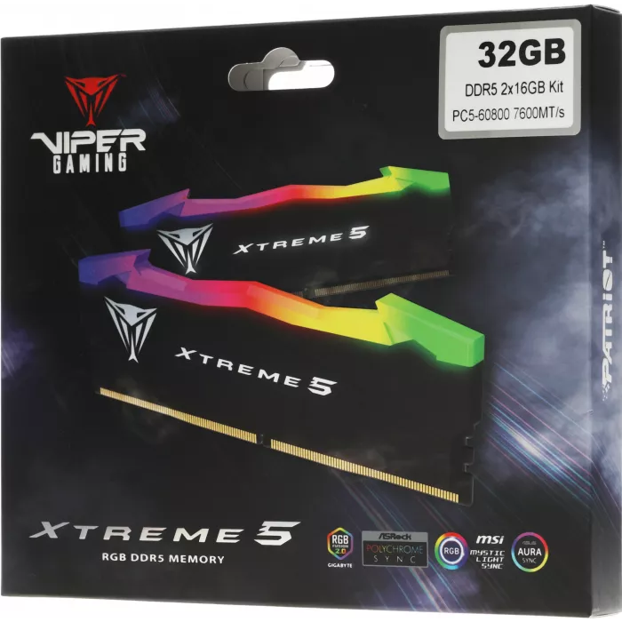 Память DDR5 2x16GB 7600MHz Patriot PVXR532G76C36K Viper Xtreme RGB RTL Gaming PC5-60800 CL36 DIMM UDIMM 288-pin 1.45В с радиатором Ret