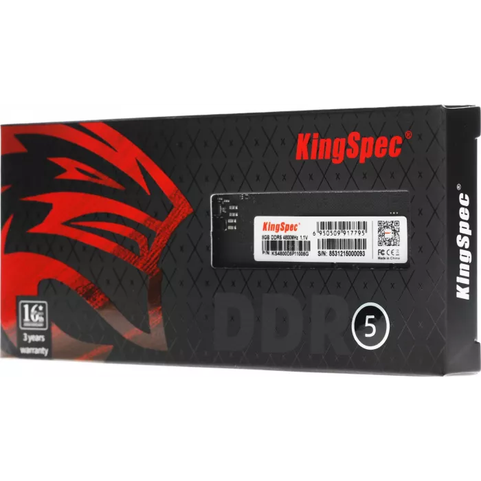 Память DDR5 8GB 4800MHz Kingspec KS4800D5P11008G RTL PC5-38400 CL40 DIMM UDIMM 288-pin 1.1В single rank Ret