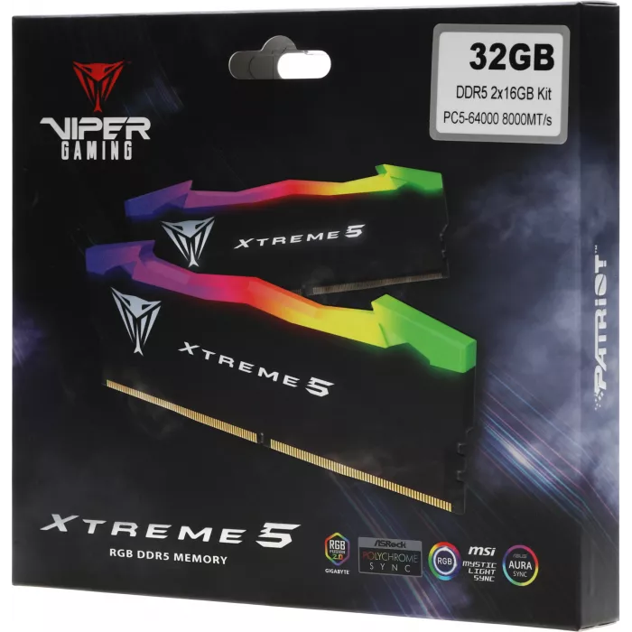 Память DDR5 2x16GB 8000MHz Patriot PVXR532G80C38K Viper Xtreme 5 RGB RTL Gaming PC5-64000 CL38 DIMM UDIMM 288-pin 1.45В с радиатором Ret