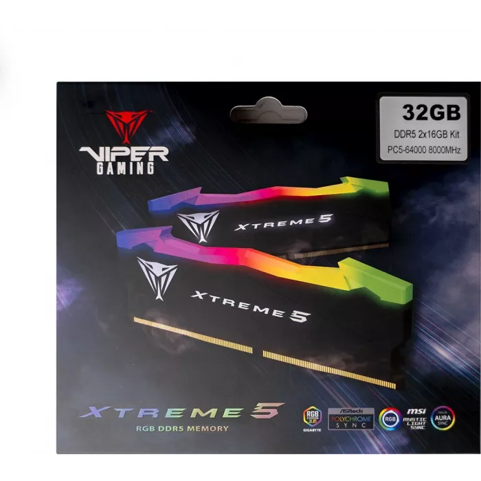 Память DDR5 2x16GB 8000MHz Patriot PVXR532G80C38K Viper Xtreme 5 RGB RTL Gaming PC5-64000 CL38 DIMM UDIMM 288-pin 1.45В с радиатором Ret