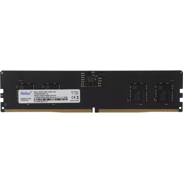 Память DDR5 16GB 4800MHz Netac NTBSD5P48SP-16 Basic RTL Gaming PC5-38400 CL40 DIMM UDIMM 288-pin 1.1В Intel single rank Ret