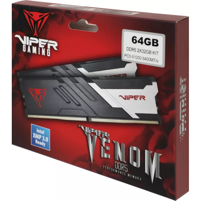Память DDR5 2x32GB 6400MHz Patriot PVV564G640C32K Viper Venom RTL Gaming PC5-51200 CL32 DIMM UDIMM 288-pin 1.4В с радиатором Ret