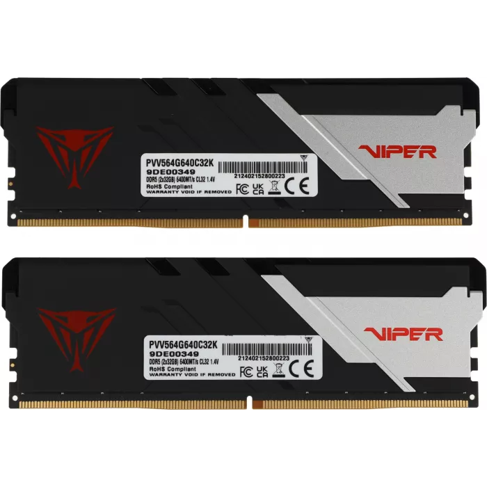 Память DDR5 2x32GB 6400MHz Patriot PVV564G640C32K Viper Venom RTL Gaming PC5-51200 CL32 DIMM UDIMM 288-pin 1.4В с радиатором Ret