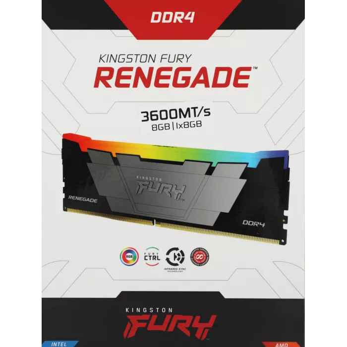 Память DDR4 8GB 3600MHz Kingston KF436C16RB2A/8 Fury Renegade RGB RTL Gaming PC4-28800 CL16 DIMM UDIMM 288-pin 1.35В dual rank с радиатором Ret