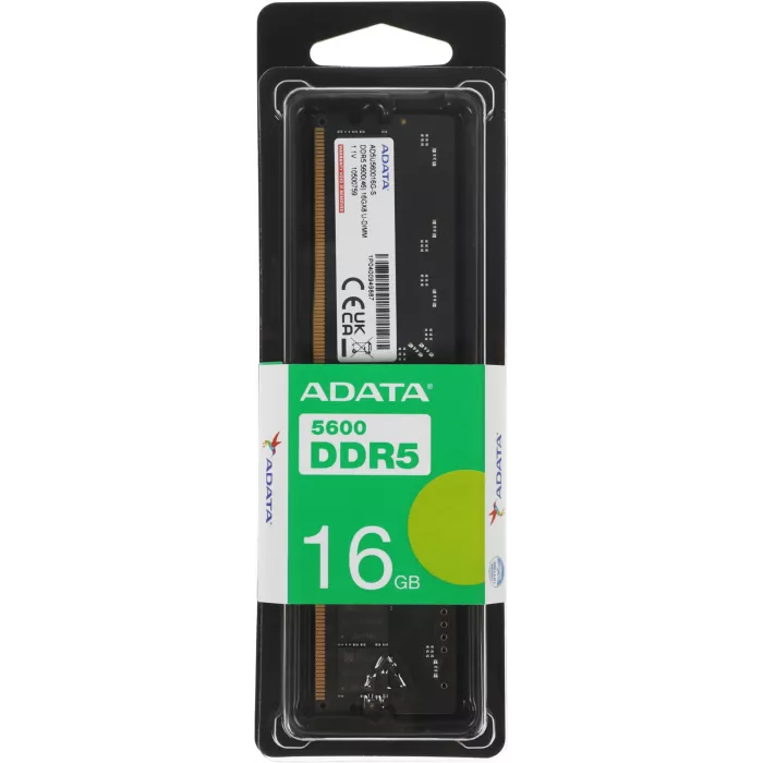 Память DDR5 16GB 5600MHz A-Data AD5U560016G-S RTL PC5-44800 CL46 DIMM UDIMM 288-pin 1.1В single rank Ret