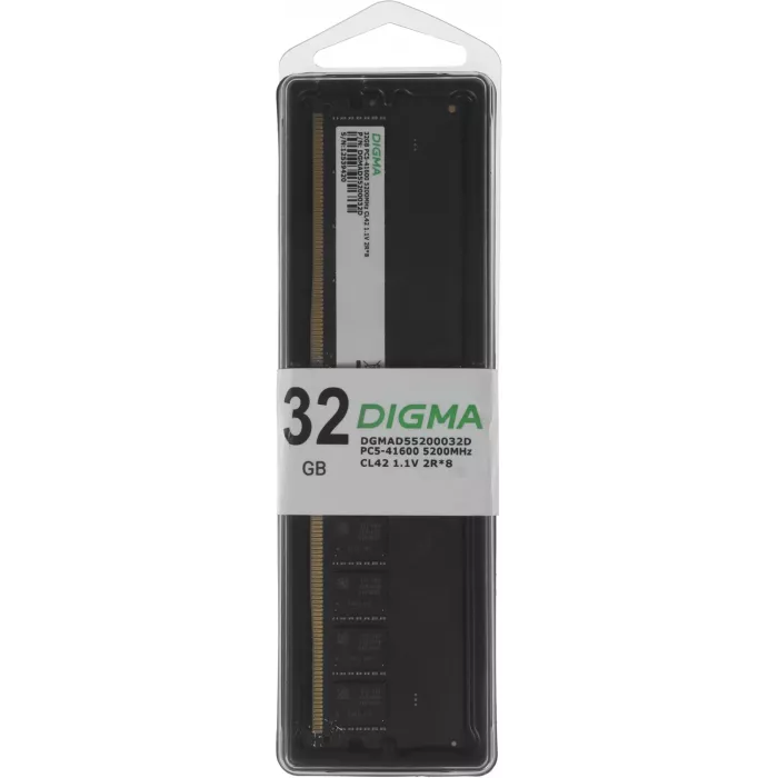 Память DDR5 32GB 5200MHz Digma DGMAD55200032D RTL PC5-41600 CL42 DIMM UDIMM 288-pin 1.1В dual rank Ret