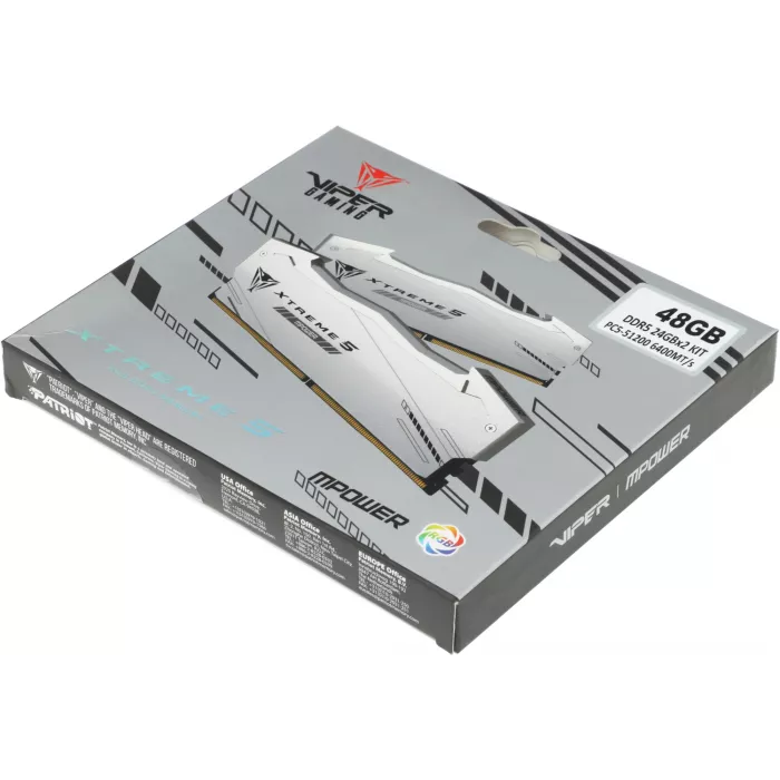 Память DDR5 2x24GB 6400MHz Patriot PVXR548G64C32KM Viper Xtreme 5 RGB RTL Gaming PC5-51200 CL32 DIMM UDIMM 288-pin 1.4В с радиатором Ret