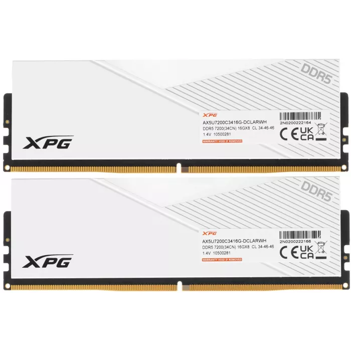 Память DDR5 2x16GB 7200MHz A-Data AX5U7200C3416G-DCLARWH XPG Lancer RGB RTL Gaming PC5-57600 CL34 DIMM UDIMM 288-pin 1.4В kit dual rank с радиатором Ret