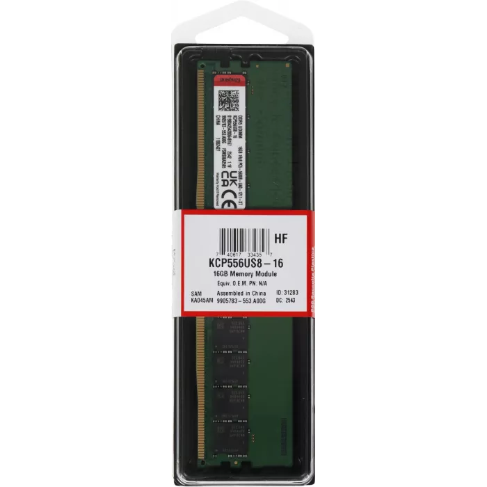 Память DDR5 16GB 5600MHz Kingston KCP556US8-16 RTL PC5-44800 CL46 DIMM UDIMM 288-pin 1.1В single rank Ret